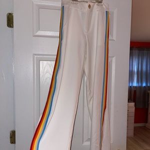 White pants with a rainbow trim